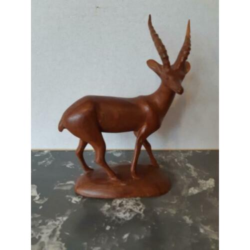 Vintage houten hert, H 24 x B20 cm
