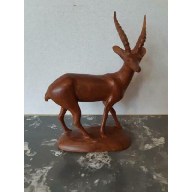 Vintage houten hert, H 24 x B20 cm