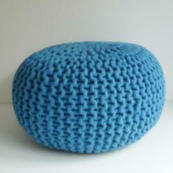 Gehaakte blauwe poef dikke 100% WOL div. kleuren/maten >SALE