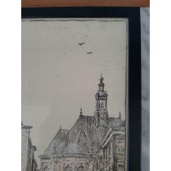 Lijst met prent, zwart, hout met glas
