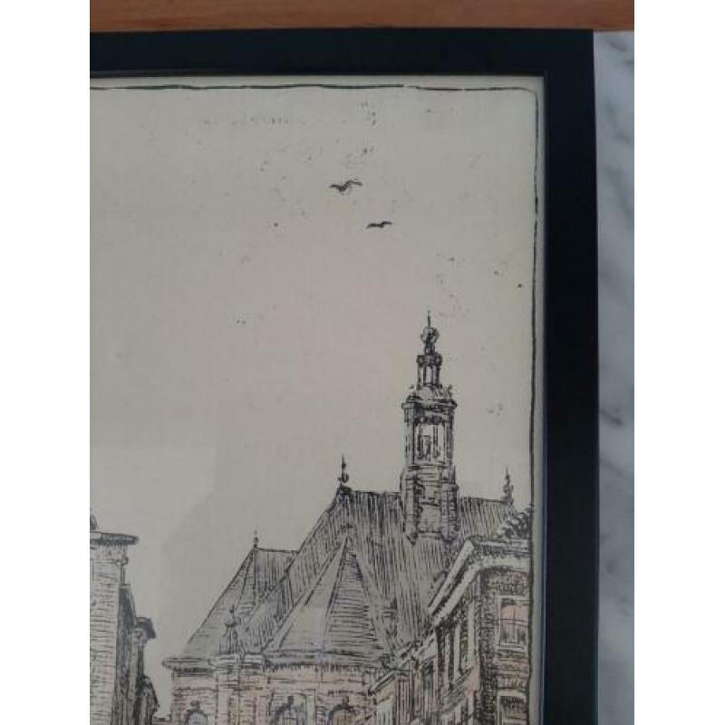 Lijst met prent, zwart, hout met glas