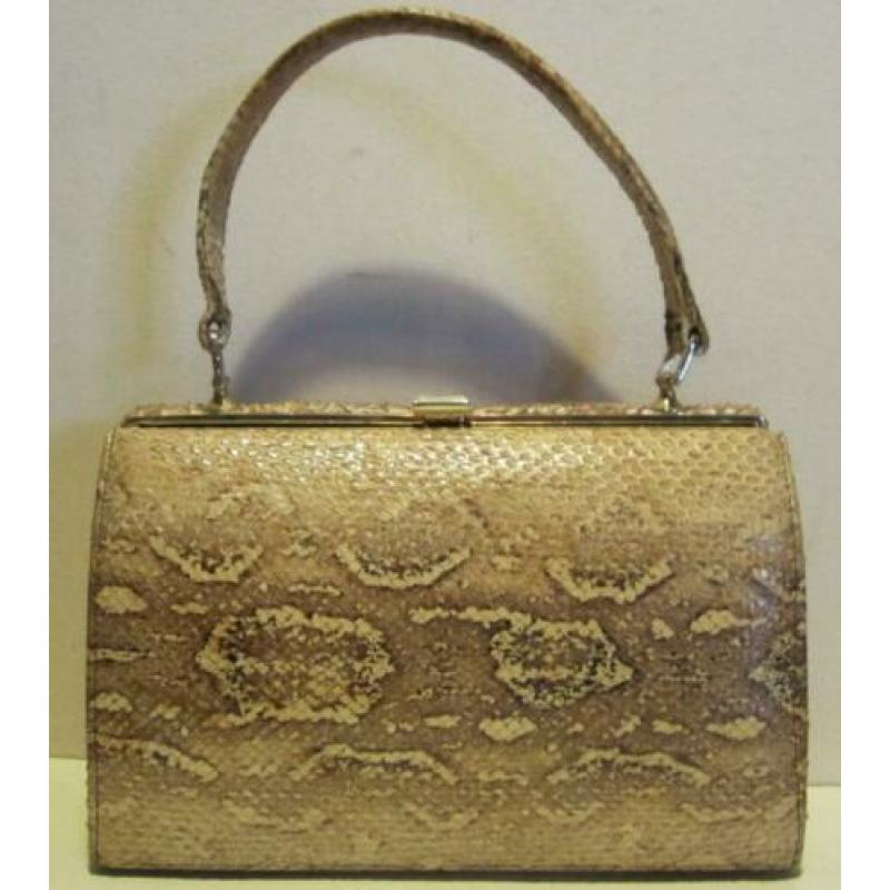 Vintage slangenleren tas leer slang crème wit 85