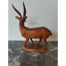 Vintage houten hert, H 24 x B20 cm