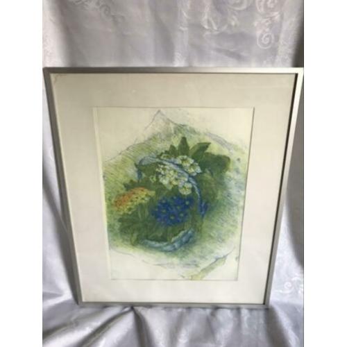 Ets schilderij Voorjaar Primula bloemen Hilda Oostrop 51/60