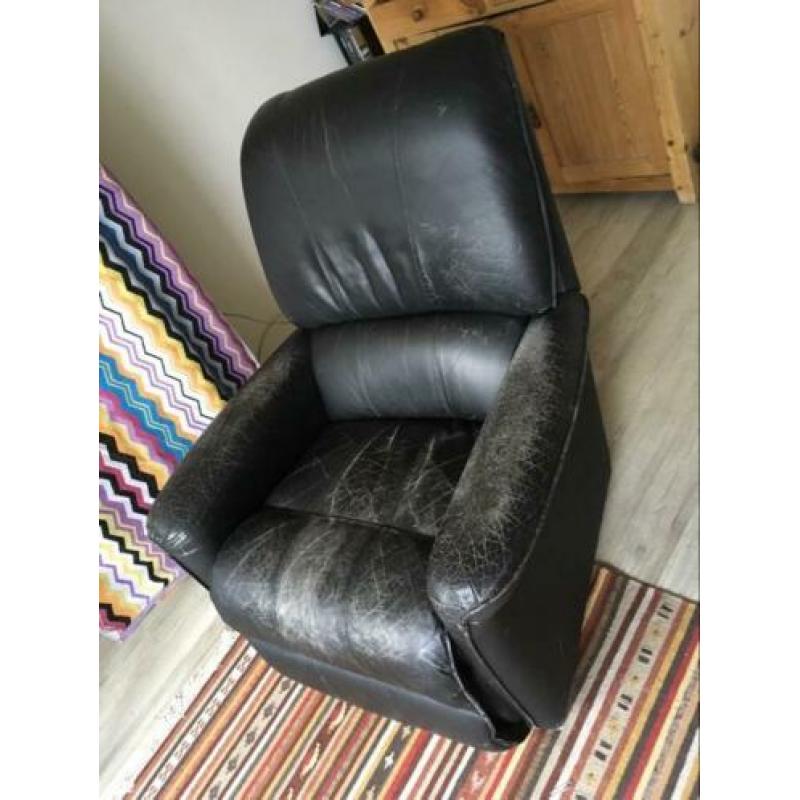 SUPER HEERLIJKE zwart leren relax uitklap stoel