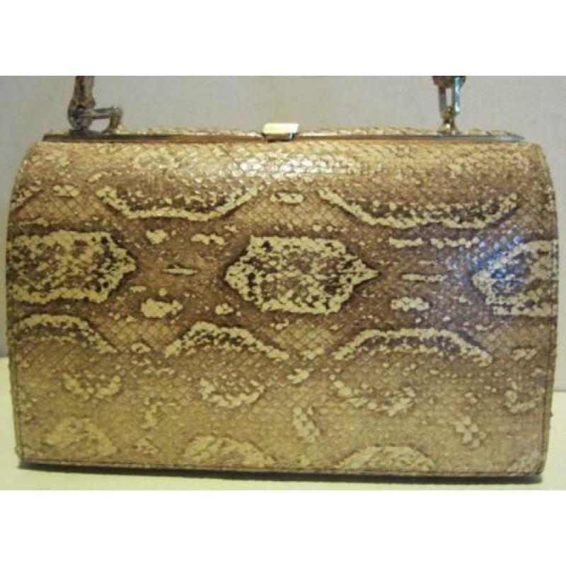 Vintage slangenleren tas leer slang crème wit 85