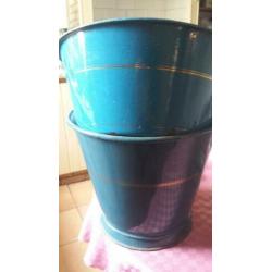 Blauw emaille teil met gouden rand brocante