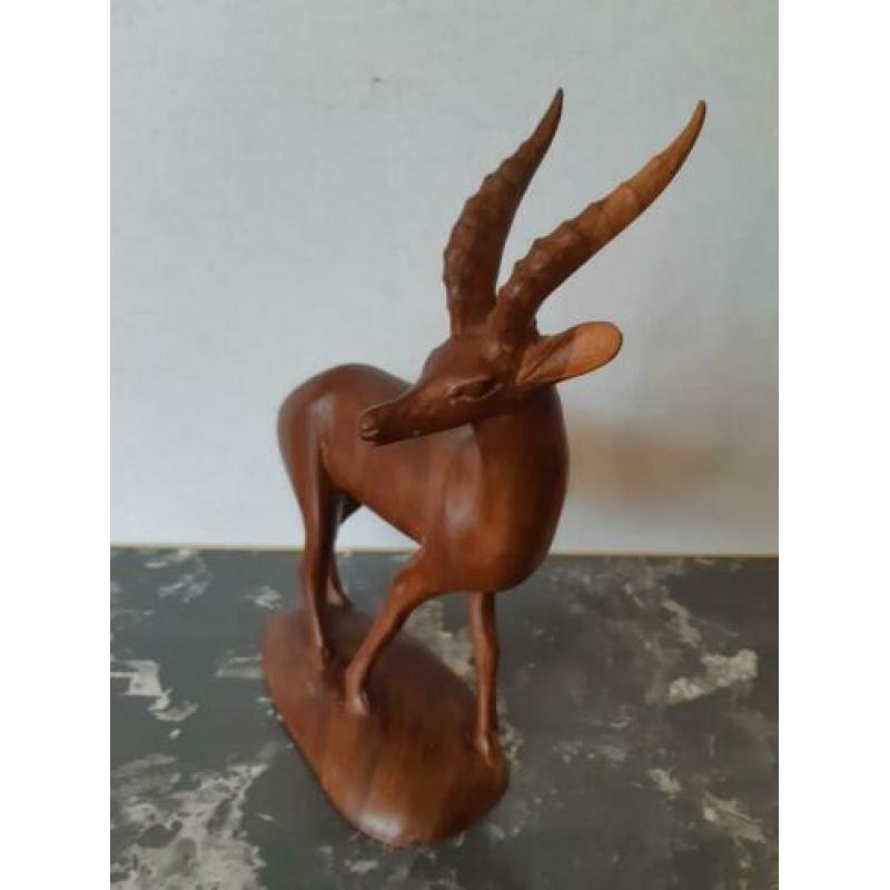 Vintage houten hert, H 24 x B20 cm