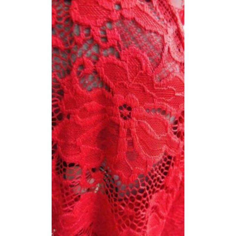 NW rood VERO MODA sjiek kanten blouse/top lange mouwen M
