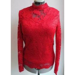 NW rood VERO MODA sjiek kanten blouse/top lange mouwen M
