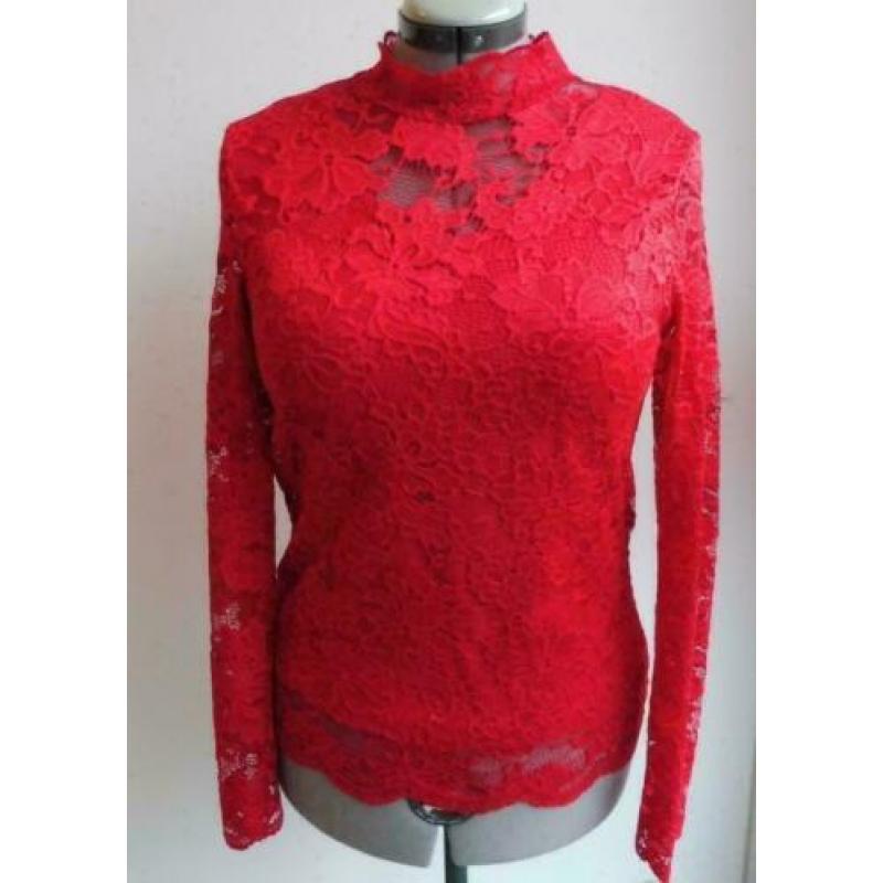 NW rood VERO MODA sjiek kanten blouse/top lange mouwen M