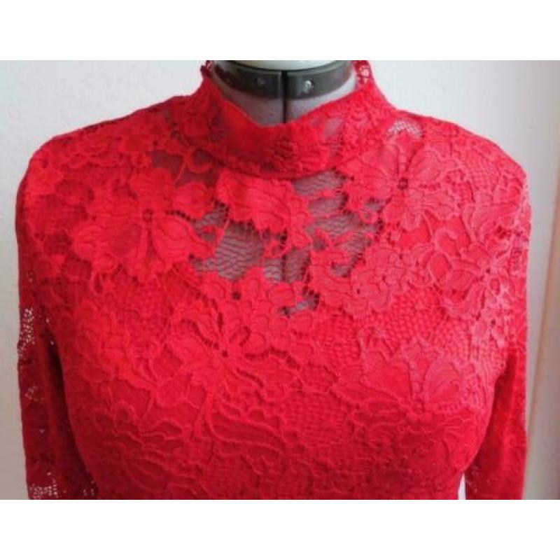 NW rood VERO MODA sjiek kanten blouse/top lange mouwen M