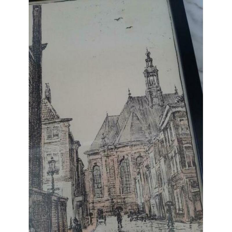 Lijst met prent, zwart, hout met glas