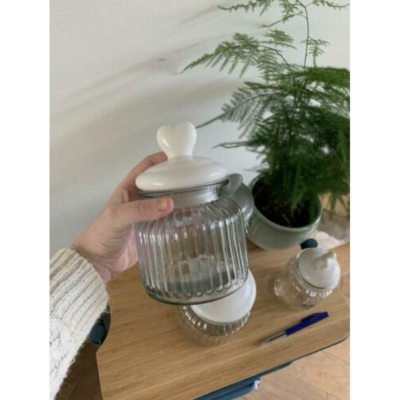 4 glazen voorraad potten hartjes glazen pot weckpot brocante