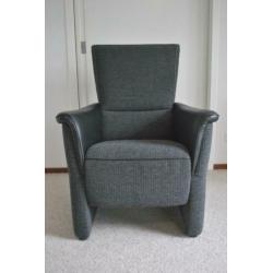 Fauteuil, zwart, stof, leer, als nieuw