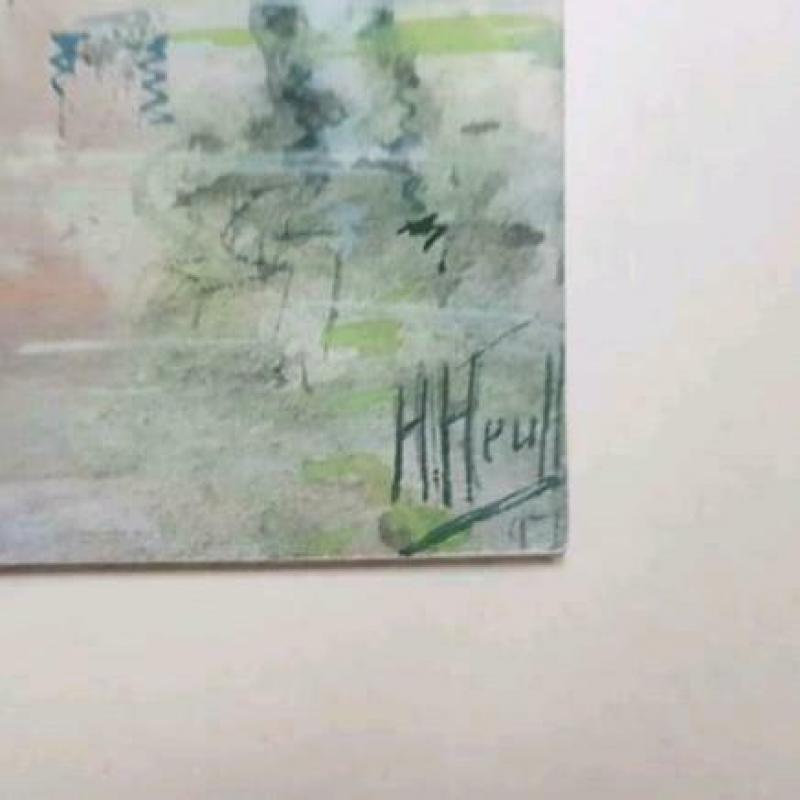 aquarel Herman HEUFF, DORPSGEZICHT