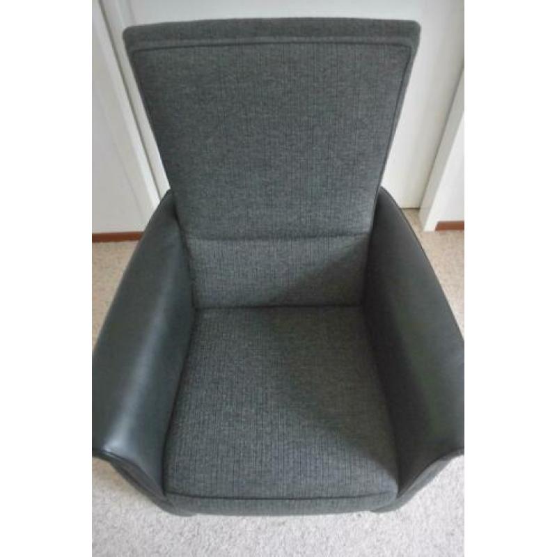 Fauteuil, zwart, stof, leer, als nieuw