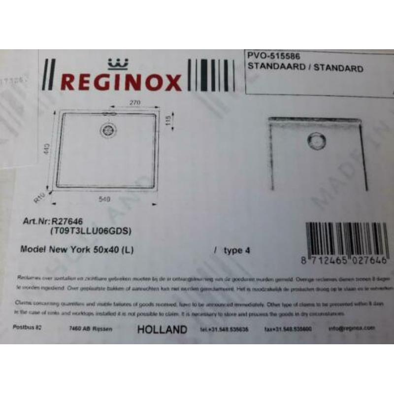 Reginox wasbak model New York nieuw in doos