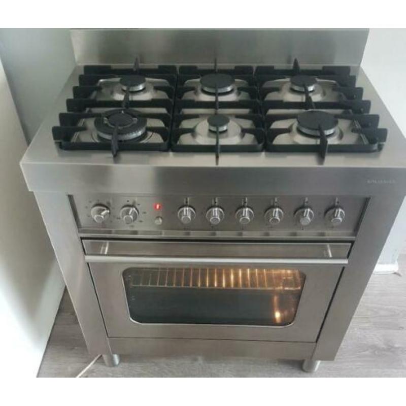Te koop gasfornuis RvS solitaire 6_pits 90CM oven