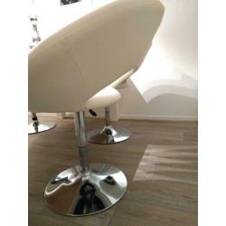 4 witte leren verstelbare lounge fauteuil stoelen