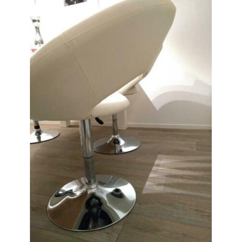4 witte leren verstelbare lounge fauteuil stoelen
