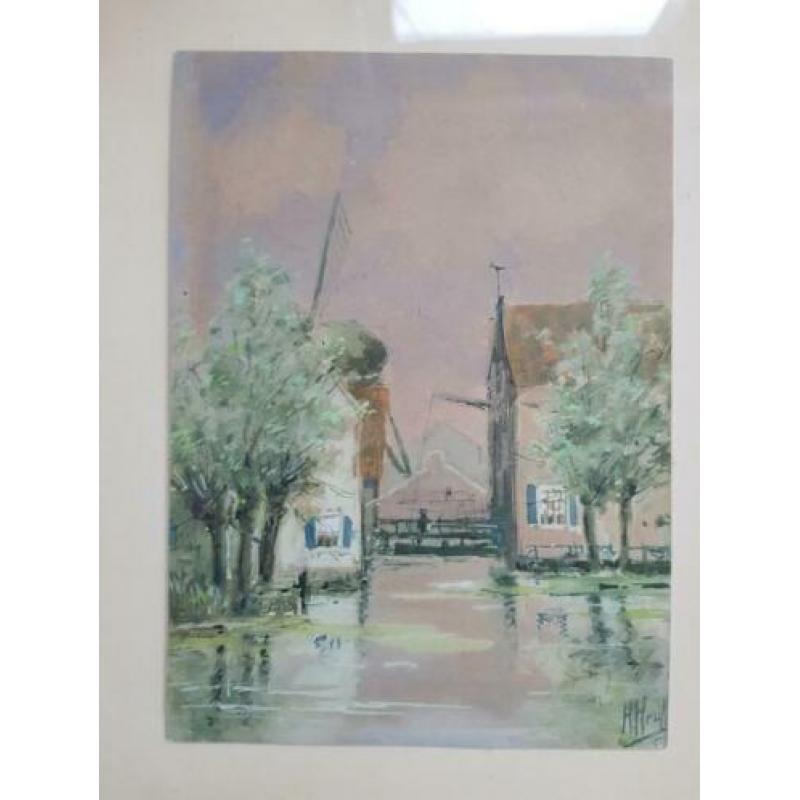 aquarel Herman HEUFF, DORPSGEZICHT