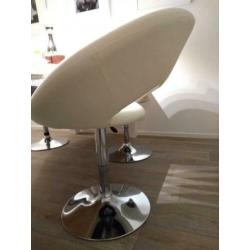 4 witte leren verstelbare lounge fauteuil stoelen