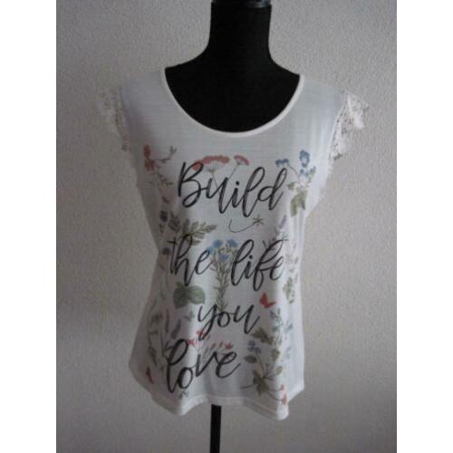 * NIEUW * JAZLYN T-SHIRT/TOP Mt L MET KANTEN KAPMOUWTJES
