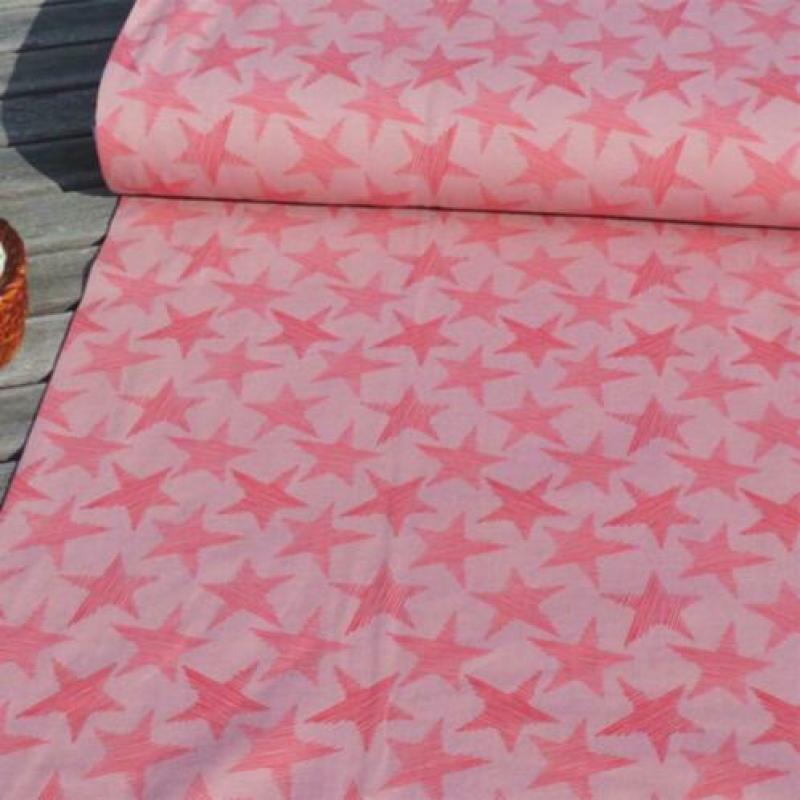 211) 150 x 50 cm Katoen Jersey Ster Oud Roze