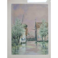 aquarel Herman HEUFF, DORPSGEZICHT