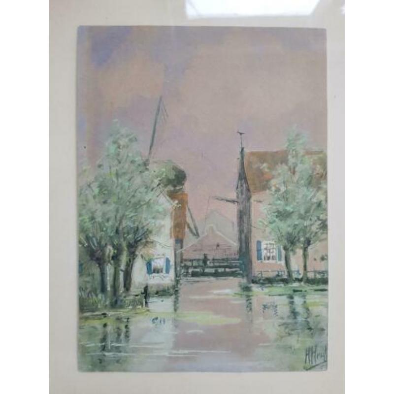 aquarel Herman HEUFF, DORPSGEZICHT