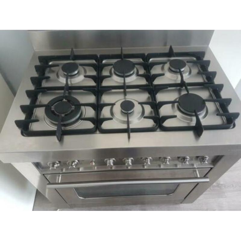 Te koop gasfornuis RvS solitaire 6_pits 90CM oven