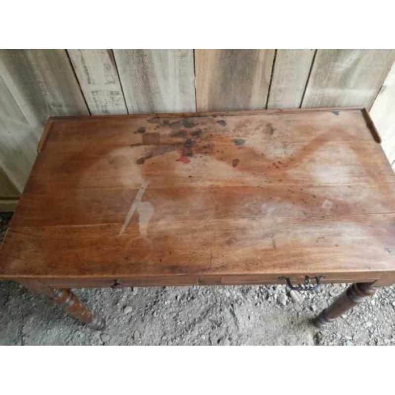 Mooie Antieke sidetable bureau tafel met 2 lade eiken Frans