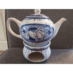 Blond amsterdam delftsblauw theepot met rechaud
