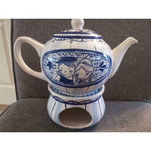 Blond amsterdam delftsblauw theepot met rechaud