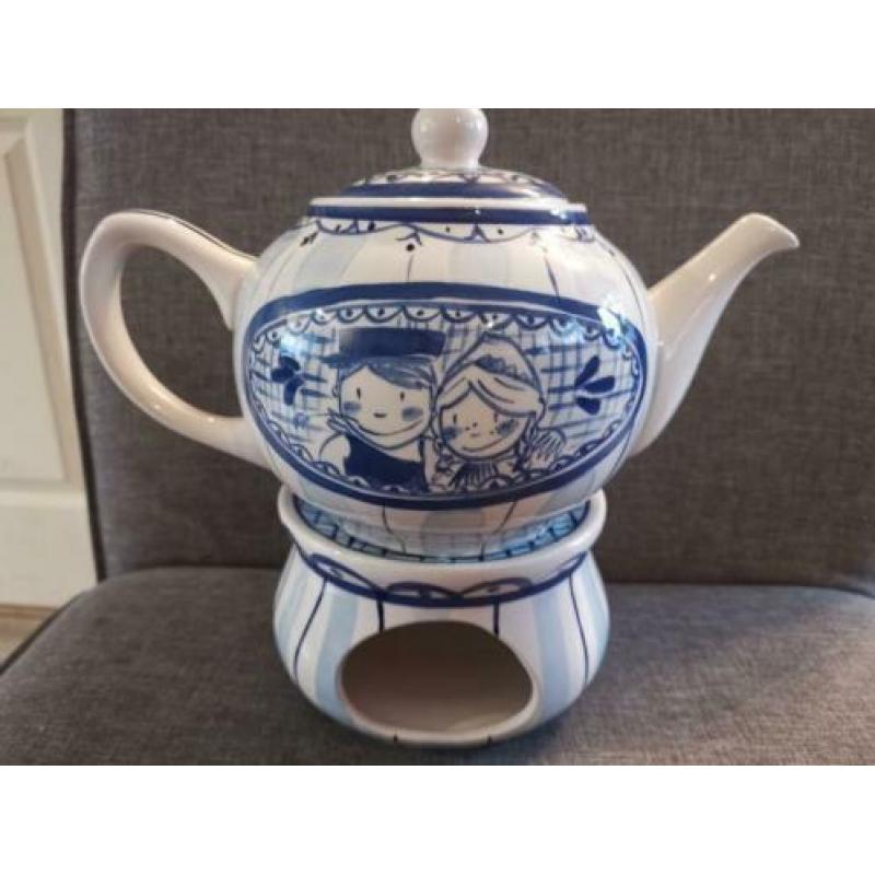 Blond amsterdam delftsblauw theepot met rechaud