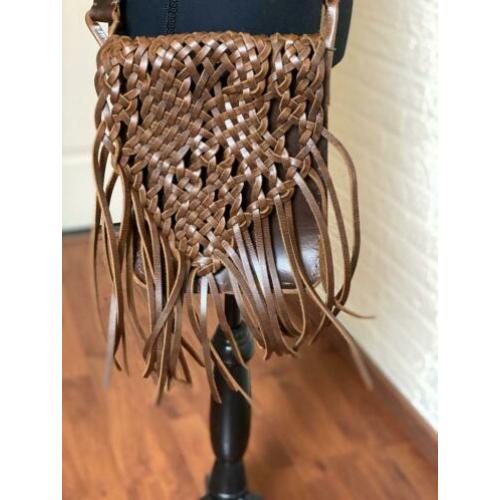 Leren tas met franjes crossbody hippie Ibiza boho bruin