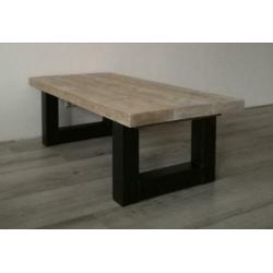 Salontafel steigerhout stalen onderstel X-poten of U-poten
