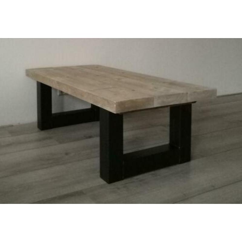 Salontafel steigerhout stalen onderstel X-poten of U-poten