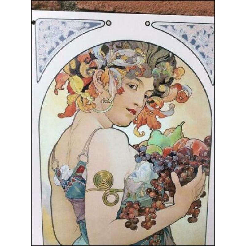 ALPHONSE MUCHA 'Fruit ' Jugendstil Metalen Wandbord poster