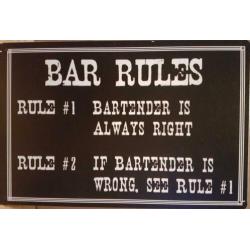 Bar Rules always right reclamebord van metaal cafe mancave