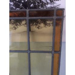 Mooi groot oud antiek glas in lood raam (Code: K )