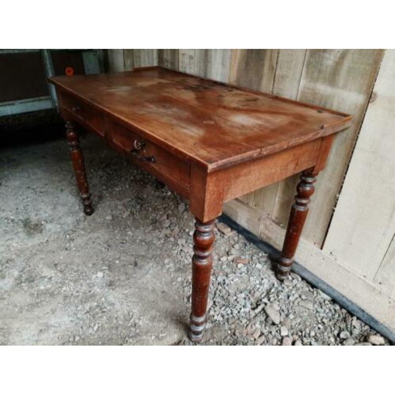 Mooie Antieke sidetable bureau tafel met 2 lade eiken Frans