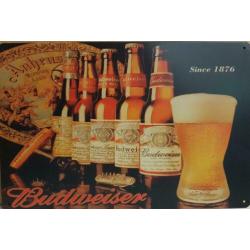 Budweiser flessen glas reclamebord wandbord van metaal bar