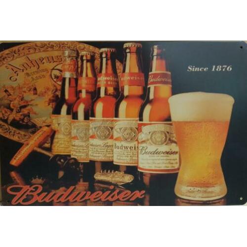Budweiser flessen glas reclamebord wandbord van metaal bar