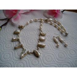 BIWA PARELS Ketting Verzilverd met Oorbellen
