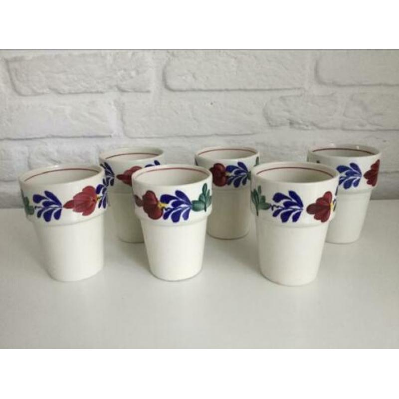 6 x beker boerenbont Boch - stapelbaar