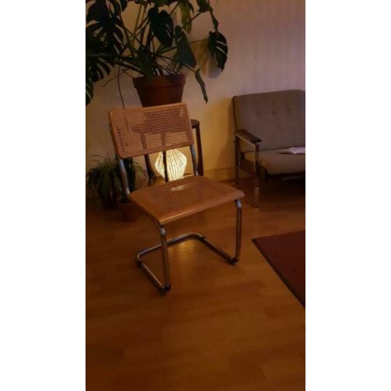 Buisframe stoel chroom rotan hout