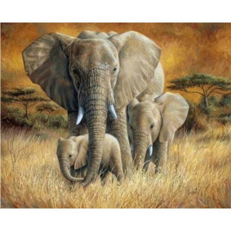 4198 full diamond painting olifant met 2 jongen