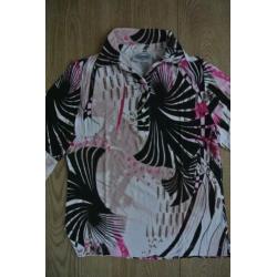sensia shirtje 38 zwart met roze en beige met kraag knopen